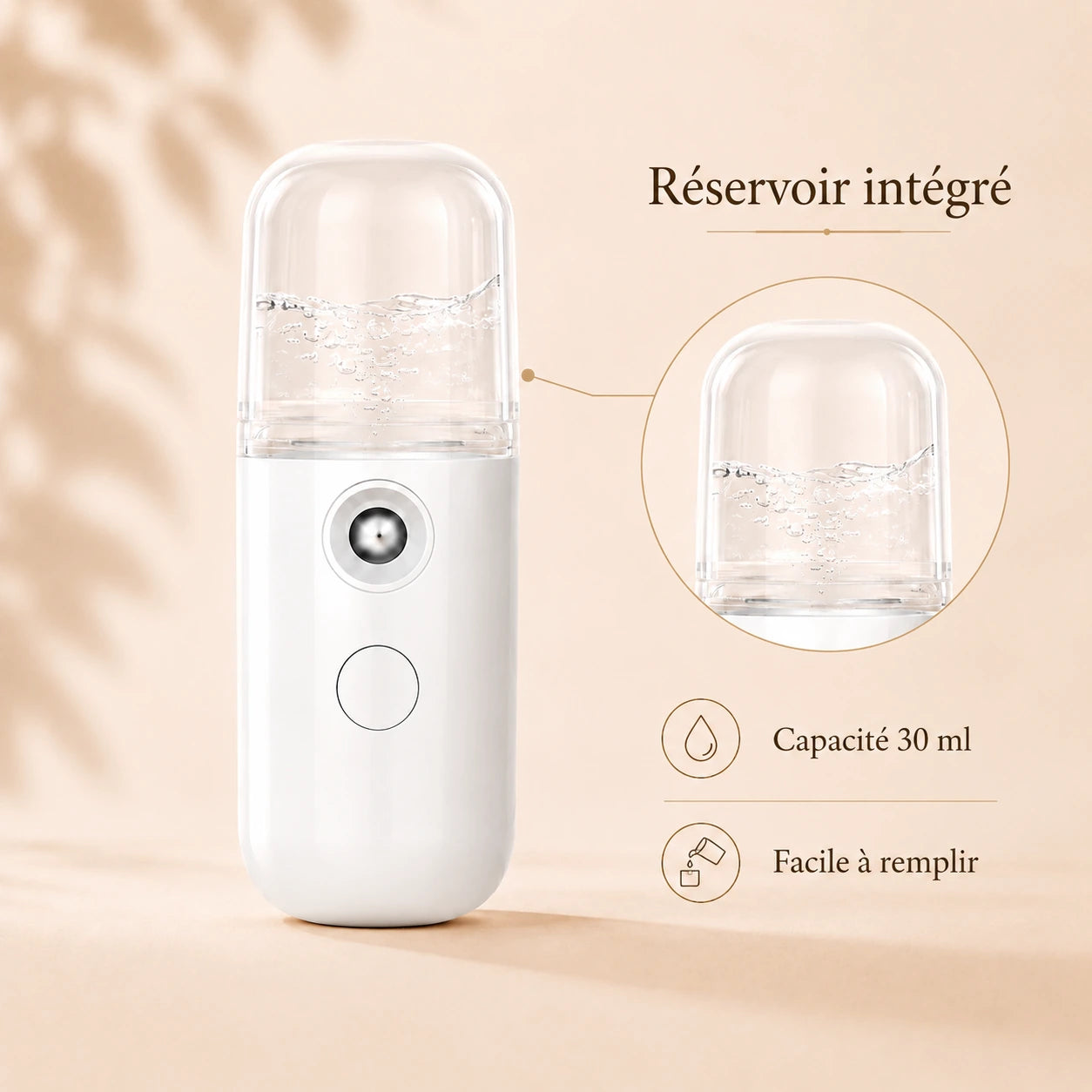Brumisateur eau avec réservoir intégré de 30 ml facile à remplir