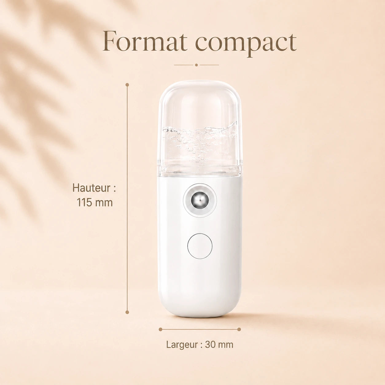 Brumisateur portable compact avec hauteur 115 mm et largeur 30 mm